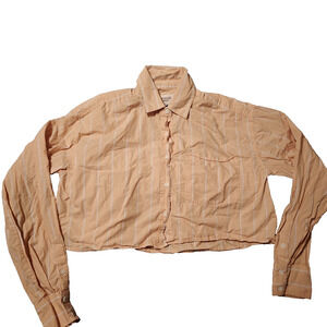 AE Cropped Size XS/TP/EXCH Button-Up Shirt Pink With White Stripes Oversized